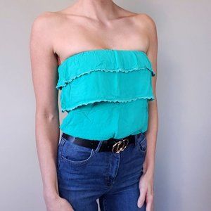LA Hearts Strapless Ruffle Crop Top Small